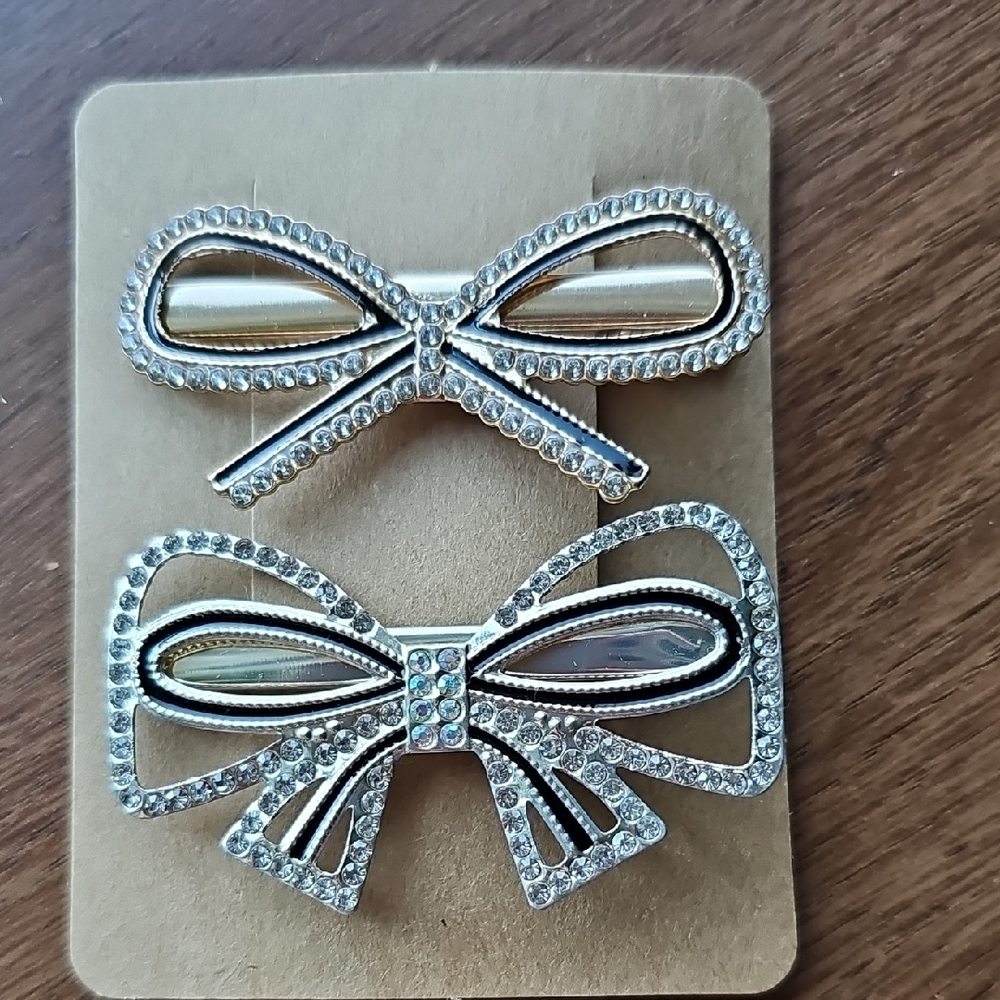 New Elegant Silver & Gold Tone Rhinestone Bow Hair Clips Alligator Claw Barrette